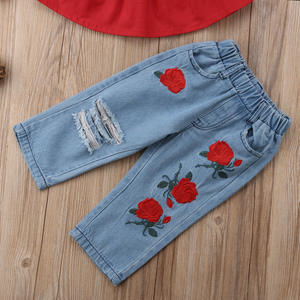 Ensemble de vêtements pour bébés filles : Legging en jean avec fleurs pour les fêtes - Vente en gros - Product Image 6