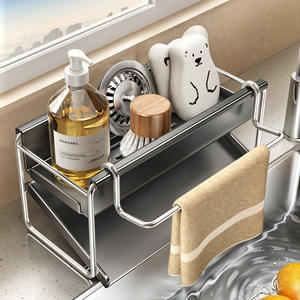 Escurridor de acero inoxidable con diseño colgante para almacenamiento en el fregadero de la cocina y organizador de paños de cocina, tipo cuadrado de varias capas - Product Image 2