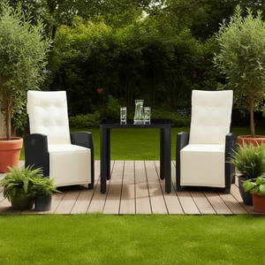 Conjunto de Comedor de Jardín Blanco Crema y Negro, 2 Plazas, Muebles de Exterior Resistentes a la Intemperie, Estructura de Ratán, Diseño Contemporáneo - Product Image 2