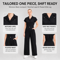 Combinaison médicale pour femmes, col à revers, jambes larges plissées, taille froncée à l'arrière, uniforme de clinique une pièce pour hôpital, spa