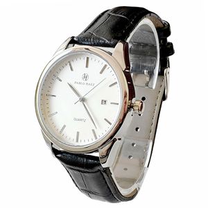 Montre en cuir décontractée et simple pour homme avec index des heures élégants et tendance et cadran gravé, mouvement à quartz - - Product Image 3