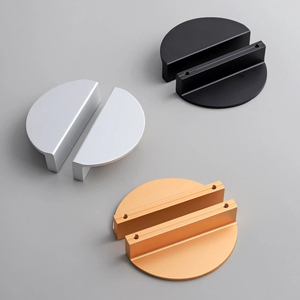 Minimalist Solid Brass Split Round &amp; Half Moon Furniture Handle for Wardrobe Cabinet Drawer - Product Image 6