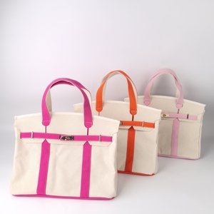 Nouveau sac à main en toile naturelle, grand sac fourre-tout rose contrastant, pour femmes, filles, enseignantes, sac de shopping quotidien, sac de travail, sac fourre-tout de luxe - Product Image 2