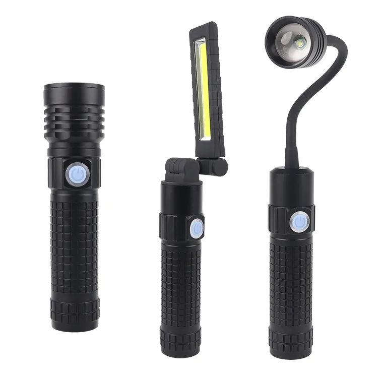 Ensemble de lampes de travail 3 en 1 rechargeables et multifonctions, torche étanche et réglable, lampes de poche LED avec aimant