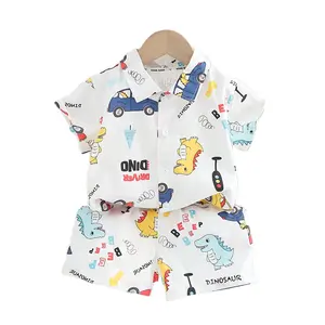 Summer Casual Children's Shirt Set for Boys and Babies New Foreign Trade Printed Short Sleeved Two-Piece Fashionable Handsome