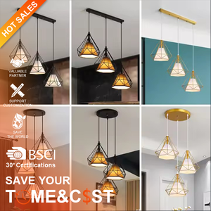 新しいデザインモダンレトロハンギングライトベッドルームリビングルームバー三頭ペンダントライト - Product Image 1