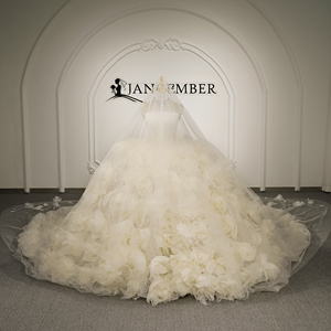 GT26077 Modern Luxury Oversized 3D Floral Tulle <b>Wedding</b> Dress Long Sleeve Sweetheart Neckline Corset Ball Gown Backless Chapel - Product Image 1