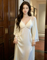 Robe de nuit sexy de style français, ensemble deux pièces pour femmes, longueur mi-mollet, nouvelle arrivée printemps/été, satin polyester terylène