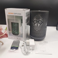Diffuseur d'arômes en métal noir personnalisable avec logo, design tête de mort, 300 ml, diffuseur d'huiles essentielles ultrasonique avec télécommande et minuterie