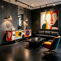 Buffet de luxe italien peint à la main, meuble de rangement moderne d'art abstrait pour villa, salon, hôtel de charme, mobilier de projet