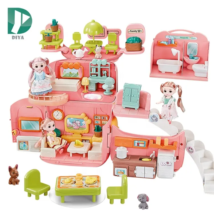 Mini mobília de brinquedo para meninas, armazenamento de fadas com escadas