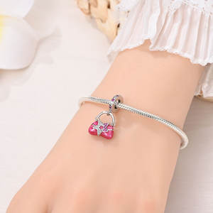 Juego <span class=keywords><strong>de</strong></span> cuentas <span class=keywords><strong>de</strong></span> cobre plateadas con esmalte rosa y circonitas cúbicas con temática <span class=keywords><strong>de</strong></span> <span class=keywords><strong>Barbie</strong></span>, compatibles con pulseras europeas, joyería DIY para mujer - Product Image 2