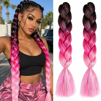 Tresses synthétiques géantes de 24 pouces pré-étirées, extensions de cheveux scintillantes en fibre pour femmes, idéales pour les festivals et les fêtes