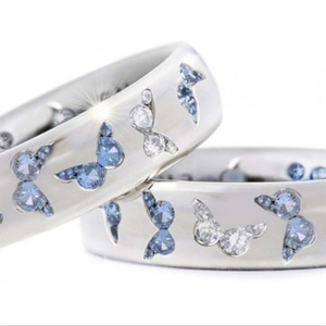 Anillo de Mariposa Rosa Plateado de Verano, <span class=keywords><strong>Anillos</strong></span> de Cristal con Diamantes <span class=keywords><strong>para</strong></span> <span class=keywords><strong>Adolescentes</strong></span>, Gran Venta - Product Image 1