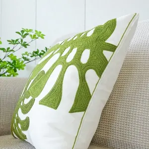 Boho getuftete Blätter Stickerei Muster schicke Baumwolle dekorative Kissenbezüge für Sofa