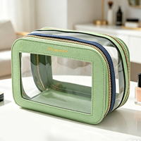 Sac cosmétique transparent écologique approuvé pour les stades avec bordure en PU pour le maquillage et les soins de la peau, sac de toilette de voyage imperméable en PVC