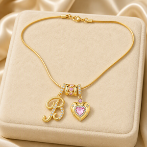 Collana con Ciondolo a Forma di Lettera d'Amore per Ragazze, Serie Fai-da-Te, Gioielli in Acciaio Inox Placcato Oro con Zirconi per Donna e Unisex, Vendita all'Ingrosso - Product Image 2