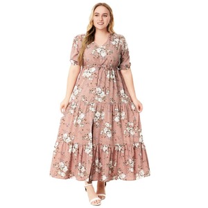 Vestidos de Mujer Talla Grande SQ0217, Estilo Bohemia de Verano, Sexy, Cuello en V, Estampado Floral, Casual, Maxi, con Abertura - Product Image 4