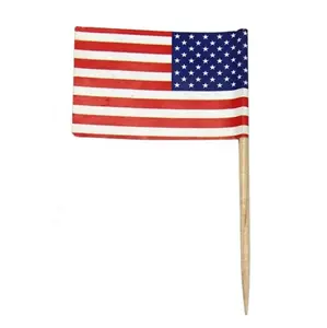 Gratis pengiriman 100 buah bendera Amerika Mini poliester bendera Amerika Serikat spanduk Hari Kemerdekaan Cupcake pilihan tongkat bintang garis-garis bendera bersatu