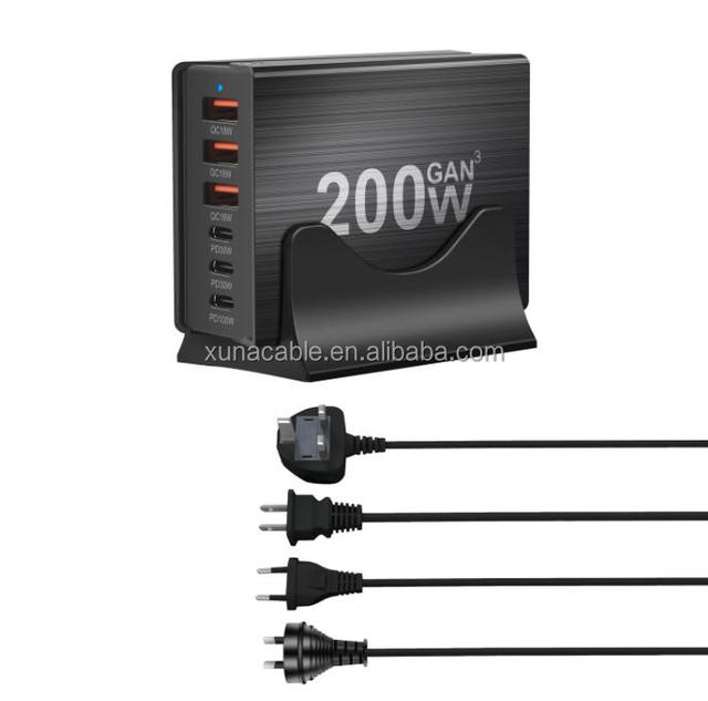 200W GAN PD Charger Cross-border New 3A3C Multifunctional 6-port Desktop Charger 200W Travel Charger