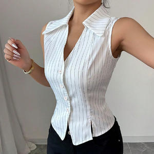 European and American <b>sleeveless</b> striped shirt 2026 summer temperament slim shirt <b>cardigan</b> top <b>women's</b> clothing - Product Image 1
