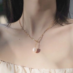 Collar de Perlas Barrocas Edison Súper Versátil Wenchi para Mujer, Cadena Vintage para Clavícula con Accesorio de Barra Arrugada - Product Image 2