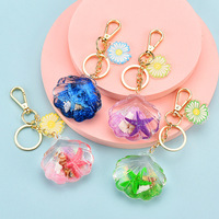 Porte-clés créatif en plastique en forme d'étoile de mer et de coquillage, pendentif tendance à paillettes liquides, souvenir, accessoires pour voiture et sac