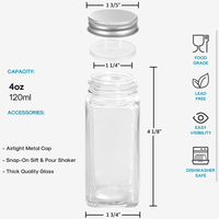 Bocaux à épices en verre Bouteilles avec étiquettes d'épices Récipients à épices carrés vides Couvercles hermétiques en métal