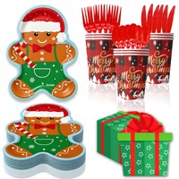 Assiettes de Noël en forme de bonhomme en pain d'épices et de Père Noël, motif dessin animé imprimé, en papier PE, décorations de table pour fêtes
