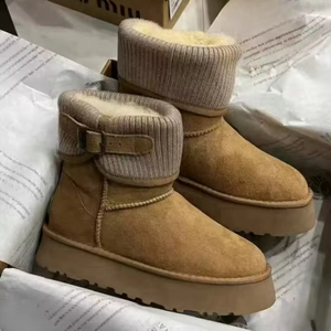 Bottes de neige de luxe pour femmes, bottes de neige d'hiver 2025, en véritable peau de mouton, chaussures pour femmes, hauteur accrue, chaudes, à semelle épaisse, pour l'extérieur - Product Image 3