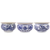 RZUL13-A-B-C Planteur en céramique antique bleu et blanc à motif de paysage, licorne et dragon, brûleur d'encens