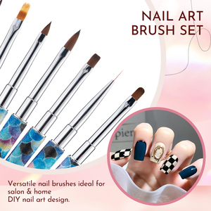 Kit de 7 pinceaux à ongles personnalisés à double tête effet écailles de sirène, en nylon, ovales, avec manche métallique pour manucure - Product Image 4