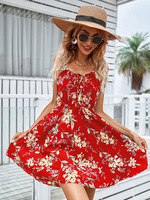 Robe Courte Élégante Sans Manches à Taille Empire Florale, Coupe Crayon Décontractée et Respirante pour Femme – Nouvelle Collection Été 2024 (ODM/OEM)