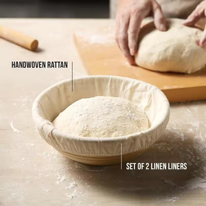 Artisan Sourdough <b>Bread</b> Making <b>Baskets</b> 9 Inch Handwoven Rattan <b>Baskets</b> and Cloth Liners Banneton <b>Bread</b> Proofing <b>Baskets</b> - Product Image 3