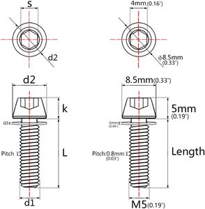 Tornillo hexagonal de titanio M5x16 de 18 mm con cabeza cónica y arandela para ejes de bicicleta. - Product Image 6