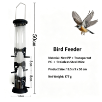 Mangeoire à oiseaux sauvages suspendue transparente avec plusieurs ports d'alimentation, disponible en 3 tailles, pour l'extérieur