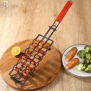 Pinces à <span class=keywords><strong>barbecue</strong></span> pour hot-dogs à manche en bois pour l'extérieur Filets de cuisson antiadhésifs pour <span class=keywords><strong>jambon</strong></span> et saucisses Outils de <span class=keywords><strong>barbecue</strong></span> multifonctionnels pour le camping - Product Image 6