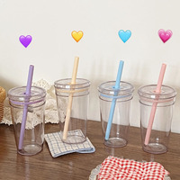 Gobelet en plastique populaire grande capacité 450 ml avec paille, tasse à café transparente DIY pour boissons froides, gobelet portable minimaliste pour l'été