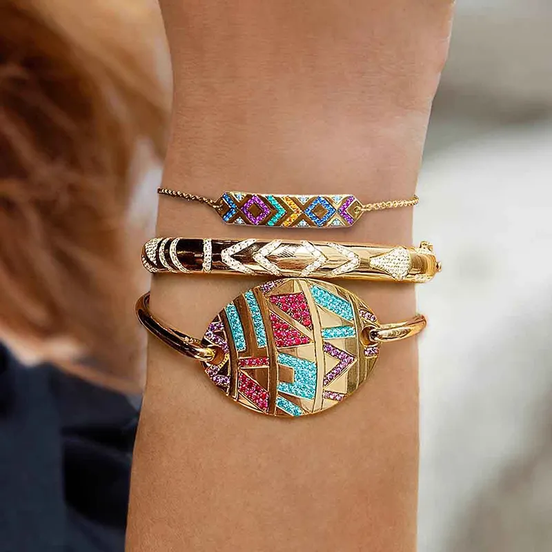 Бесплатная доставка, Этнические Племенные ацтекские полосы, прямые браслеты-цепочки Mana, браслет с камнями, Овальный геометрический браслет