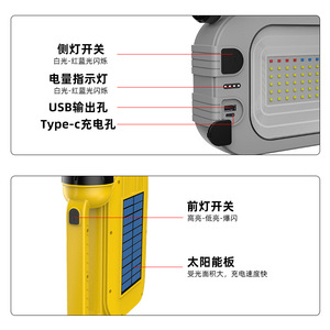 Solar Powered Portable <b>Lamp</b> Ch-23037-T Led Light For Camping Outdoor Use With Usb <b>Charging</b> - Product Image 4