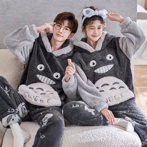 Traje de dibujos animados para hombre de pareja de otoño e invierno, traje de pijama de manga larga con capucha de felpa gruesa para mujer - Product Image 2