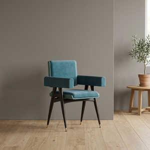 Chaise de salle à manger en tissu velours tufté, design indien moderne, fabriquée à la main, avec cadre en bois de haute qualité, pour hôtel et restaurant - Product Image 2