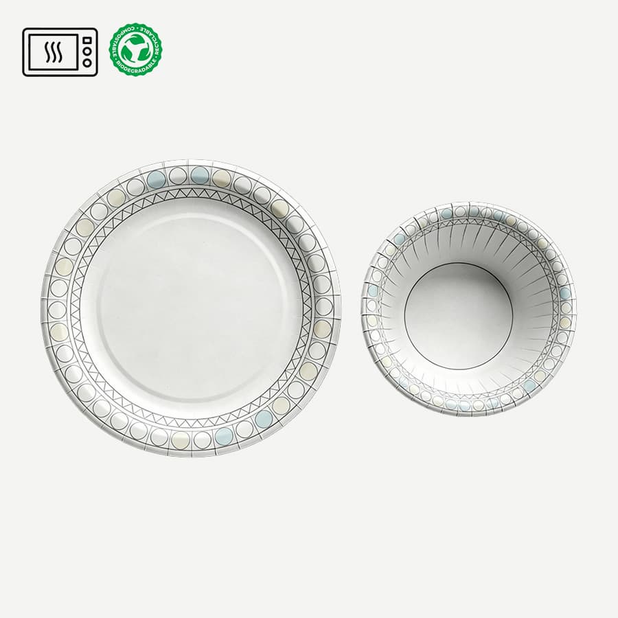 Nordic Style Custom Eco Biodegradable BPA Free Microwave Safe Wedding Party 6 12 Inch Disposable Paper Plates & and Bowls