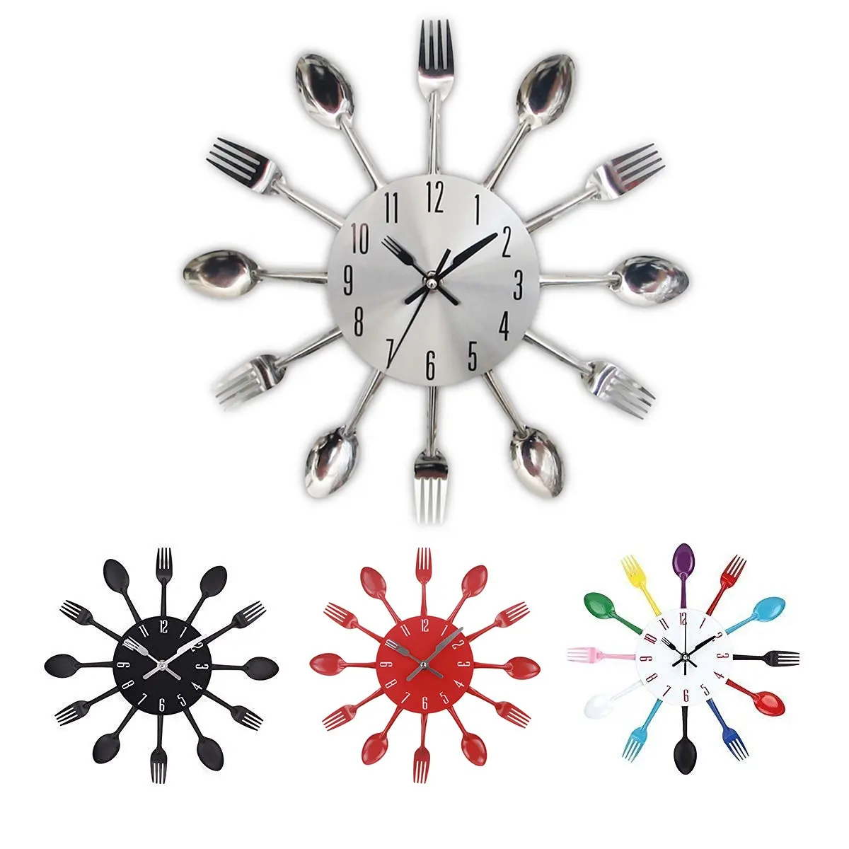 Fancy Home Decor 14" Kitchen Cutlery Wall Clock with Forks and Spoons, 3D Removable Modern Creative Wall Clock Nice Gifts