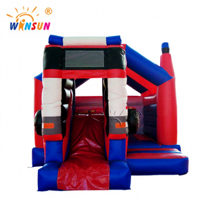 Winsun Combo de jeux d'extérieur gonflable Château de rebond sur le thème de la camionnette de pompiers avec toboggan, en PVC ignifuge et imperméable, certifié CE - Product Image 1