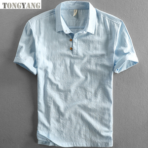 TONGYANG 2024 New Hot Selling Summer <strong>High</strong> Quality Breathable Soft Short Sleeve Solid <strong>Mandarin</strong> <strong>Collar</strong> Men Cotton Linen <strong>Shirts</strong> - Product Image 2