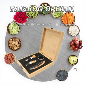 Ensemble d'ouvre-<span class=keywords><strong>bouteille</strong></span> à <span class=keywords><strong>vin</strong></span> moderne en acier inoxydable et bambou avec fonction 3-en-1, boîte en bois étanche pour cadeaux - Product Image 2