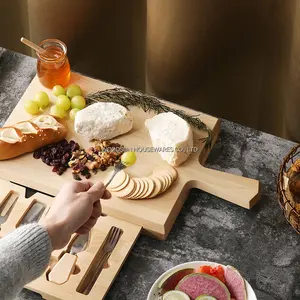 Woodsun özel üretici huş ağacı toptan kesme peynir tahtaları ile bıçak