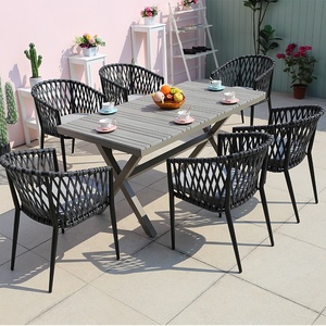 Modern Large <b>Stackable</b> Aluminum Frame Dining Table <b>Chair</b> Set Cushioned Furniture for <b>Outdoor</b> Garden Patio Balcony for Hotels - Product Image 5