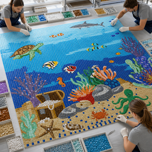 Mosaïque de verre personnalisée sur le thème du monde sous-marin, animaux marins, pour piscine, parc aquatique, stade, gymnase, hôtel, décoration murale - Product Image 4